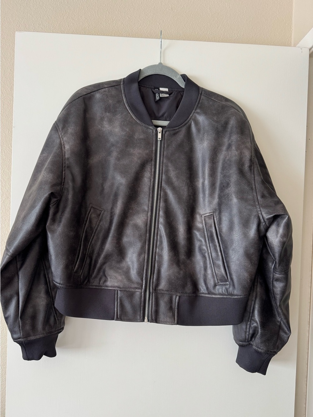 H&M Women’s Black Faux Leather Bomber Jacket
